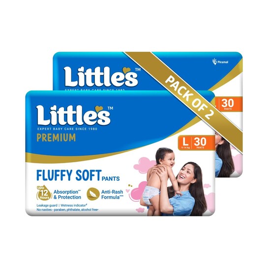 Little's Premium Baby Diapers L Size (Large) Pants Style | 9-14 kg | 60 Count