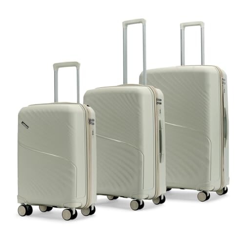 Meridian Set of 3 Trolley Bags Cabin + Medium + Large Polypropylene Hard Suitcase, 8 Spinner Wheels, 2-Pocket Convipack, Recessed Number Lock Ghost Grey/Limestone Grey