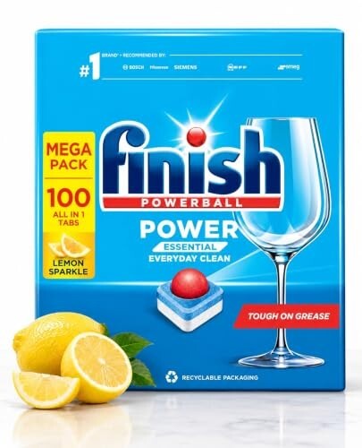 Finish 100 Tablets Powerball Dishwasher Tablets | 3-in-1 Fast Dissolving Chambers | Tough on Grease, Burnt-On & Dried-On Stains 