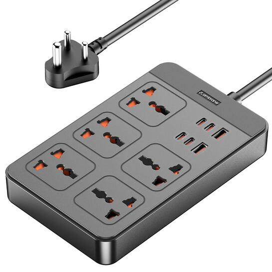 [Lowest] Ambrane Extension Board, 4 Type C, 2 USB, 5 International Power Sockets, 