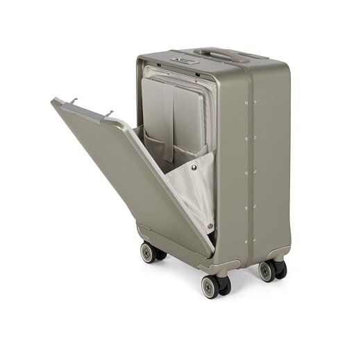SWISS MILITARY Polycarbonate Thames 8 Wheels 54cm Trolley Luggage Hard Case 360° Rotatable Wheels 14" Laptop Compartment Zipper Less TSA Lock with Dust Cover Free Suitcase for Travel Small Gold 42L