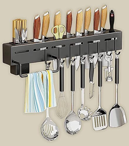 Deejay Kitchen Shelf Wall Mount Knife Holder,Towel Hanger, Spatula Ladle Hanging Hooks, 
