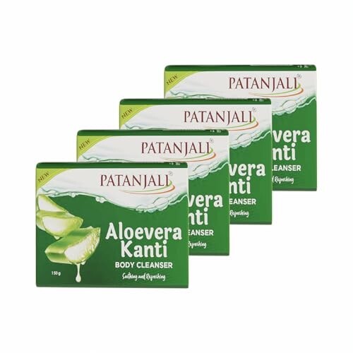 Patanjali Aloe Vera Kanti Body Cleanser Soap for Men and Women(150g, Pack of 4), Nourishing & Moisturizing, Natural for Soft Skin