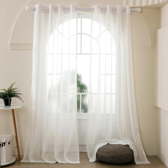 Story@Home Sheer Door Curtains 7 Feet Set of 2 for Living Room Crisp White Light Filtering Panels For Living Room / Bedroom, 