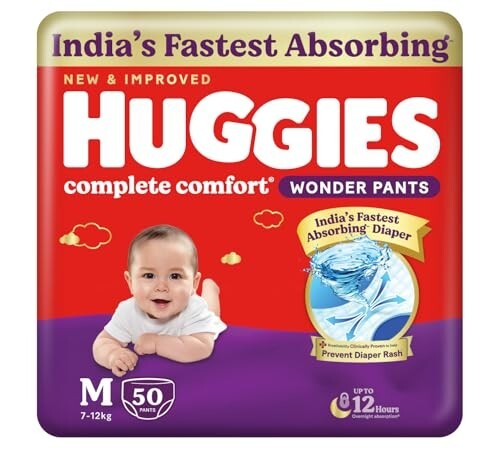 Huggies Complete Comfort Wonder Pants | Pant Style Baby Diapers Medium Size (M)