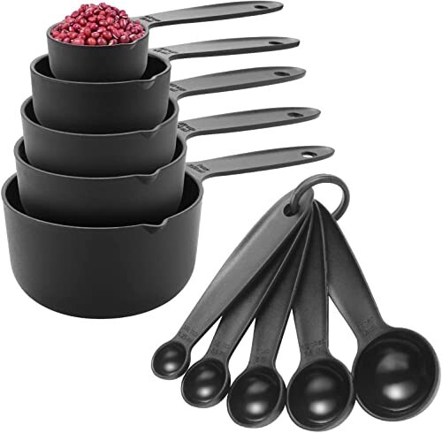 RKPM HOMES Measuring Cups and Spoons Set | Hanging Groove & Engraved Measurement | with Ring Holder Multi-Function 