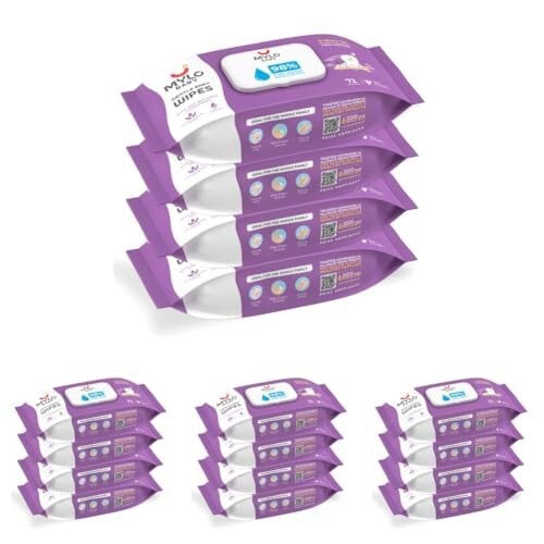 Mylo Gentle Baby Wipes with Lid (72 Wipes x 16 Pack - 288 Water Wipes) | Natural Wet Wipes with Organic Coconut Oil & Neem| Cotton Cloth with Extra Thick