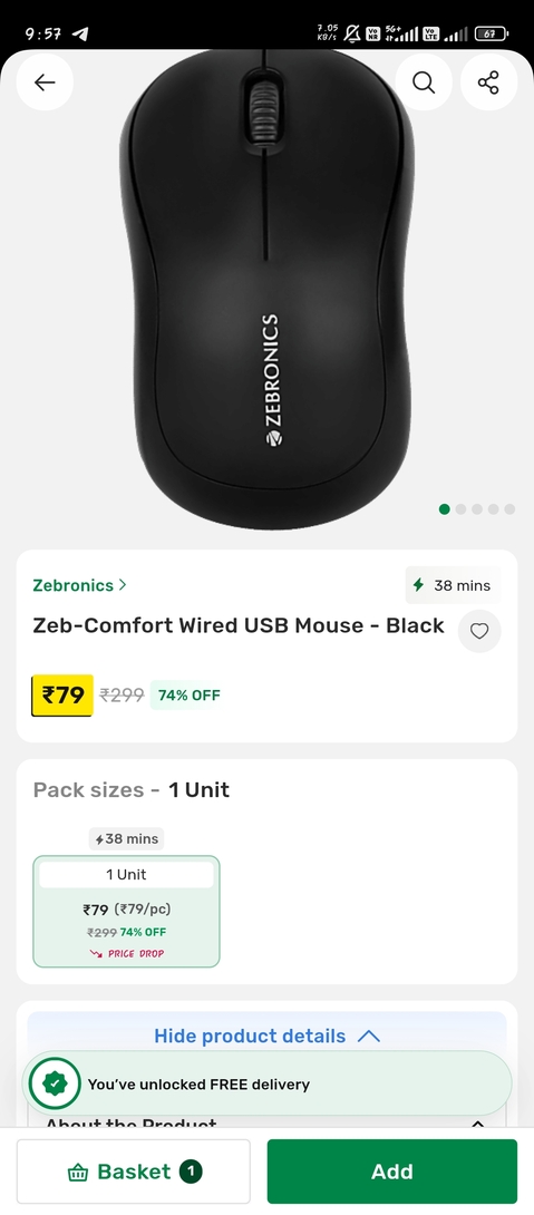 Bb: Zebronics mouse at 79(almost all location available) 