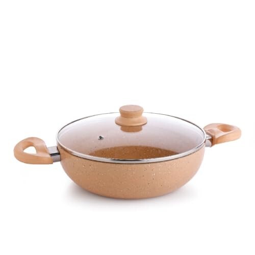 Crystal Marbo Plus Induction Base Aluminium Kadai with Glass Lid, 225mm ...