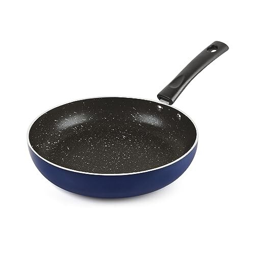 CELLO Regal Non Stick Blue Fry Pan with Spatter - 22cm | Cookware with Non Stick Coating | Gas Top and Induction Compatible