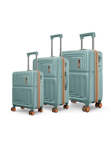 Safari Roma Hard Luggage Trolley Bag with 8 Wheels Set of Cabin, Medium and Large Size Suitcases - Sage Green