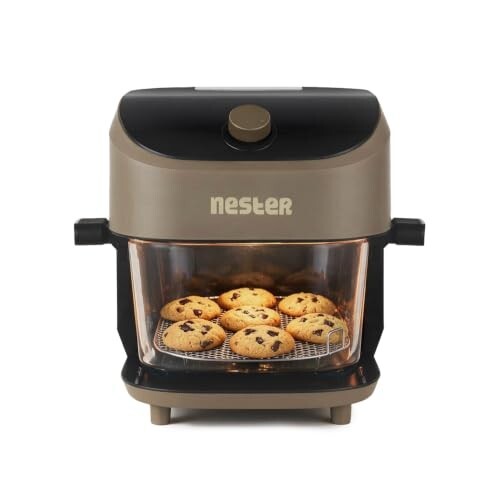 Nester Home Cook Glass Air Fryer 6.2 Ltr with 6mm Borosilicate Glass bowl and SteamLock™ Technology | 1600 W | 9 Smart Presets| Dalgona Brown