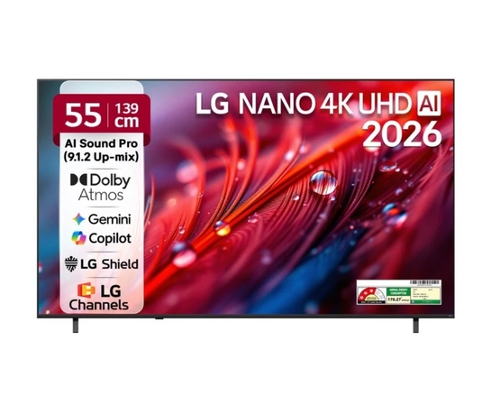 LG 139 cm (55 inch) Ultra HD (4K) LED Smart WebOS TV 2026 Edition with NANO Detail Enhancer, HDR10 Pro, 4K Super Upscaling Alpha7 AI Processor 4K Gen9, Dolby Atmos