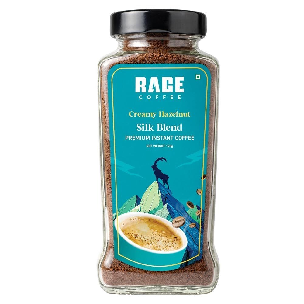 Rage Coffee Silk Blend – Creamy Hazelnut Instant Coffee | Premium, Bold & Smooth Flavor | 120g Jar | 100% Arabica | Perfect for Hot & Cold Brews