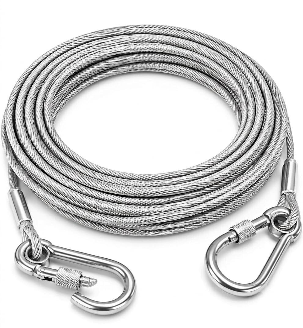 10 Meter Stainless Steel Clothesline Rope with Carabiner Hooks