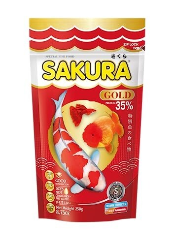 Sakura Goldfish Food | 250 g, Small 2mm Pellets | Colour & Immunity Enhancing | Astaxanthin, Krill & Vitamin Complex Formula
