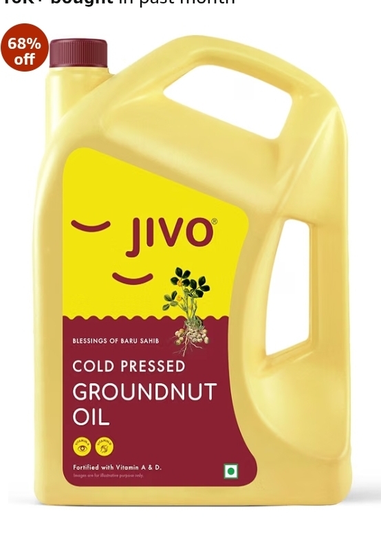 Jivo 5L cold pressed groundnut oil At Rs854 with cashback of Rs125 get at Rs719