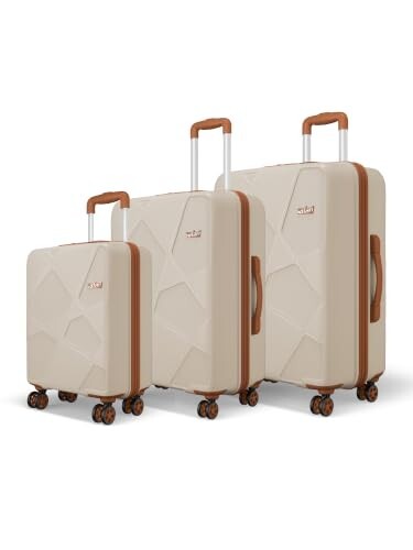 Safari Pentagon Pro 8 Wheels Set of 3, (Cabin + Medium + Large) Trolley Bag, Hard Case Polypropylene, 360º Wheeling Luggage, Suitcase for Travel, Trolley Bags for Travel, Luxury Beige