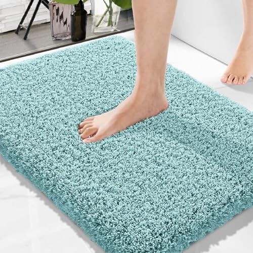  Solimo Premium Anti-Slip Microfibre Bathmat - 60cm x 40cm, Dusty Turquoise, Rectangular