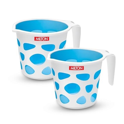 MILTON Duplex Plastic Mug Set of 2, 1.5 L Each | Lightweight & Unbreakable Bath Mug with Easy Grip Handle | Classy Design I Ideal for Bathing, Kitchen & Utility Use, Blue