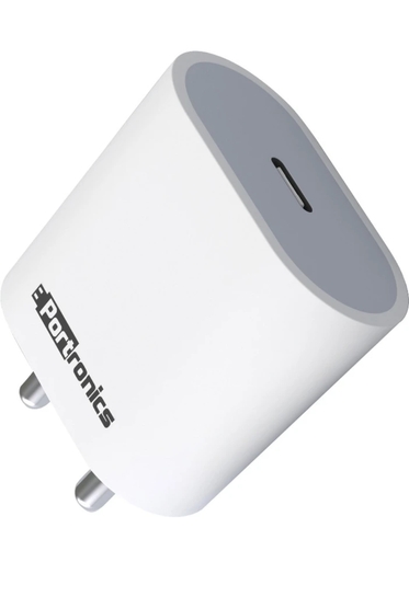 Portronics 20 W PD 3 A Wall Charger for Mobile (White)