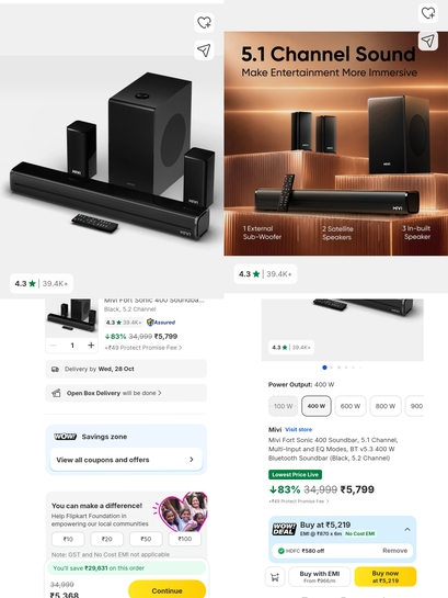 ( hdfc cc + all time low) Mivi Fort Sonic 400W Soundbar | 4.3 (39.4K+ Ratings)