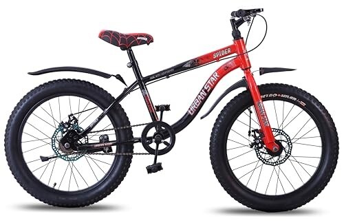 URBAN STAR Spider | 20T BMX | Double DISC |Heavy Strong Tyres Semi Assembled | 20 inch Cycle (Single Speed, Black/Red)