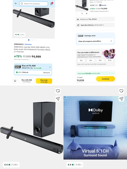 [All-Time Low + HDFC CC ₹500 Off] Zebronics Juke Bar 6500 Dolby Audio Soundbar — 4.4, 3.4K+ Ratings