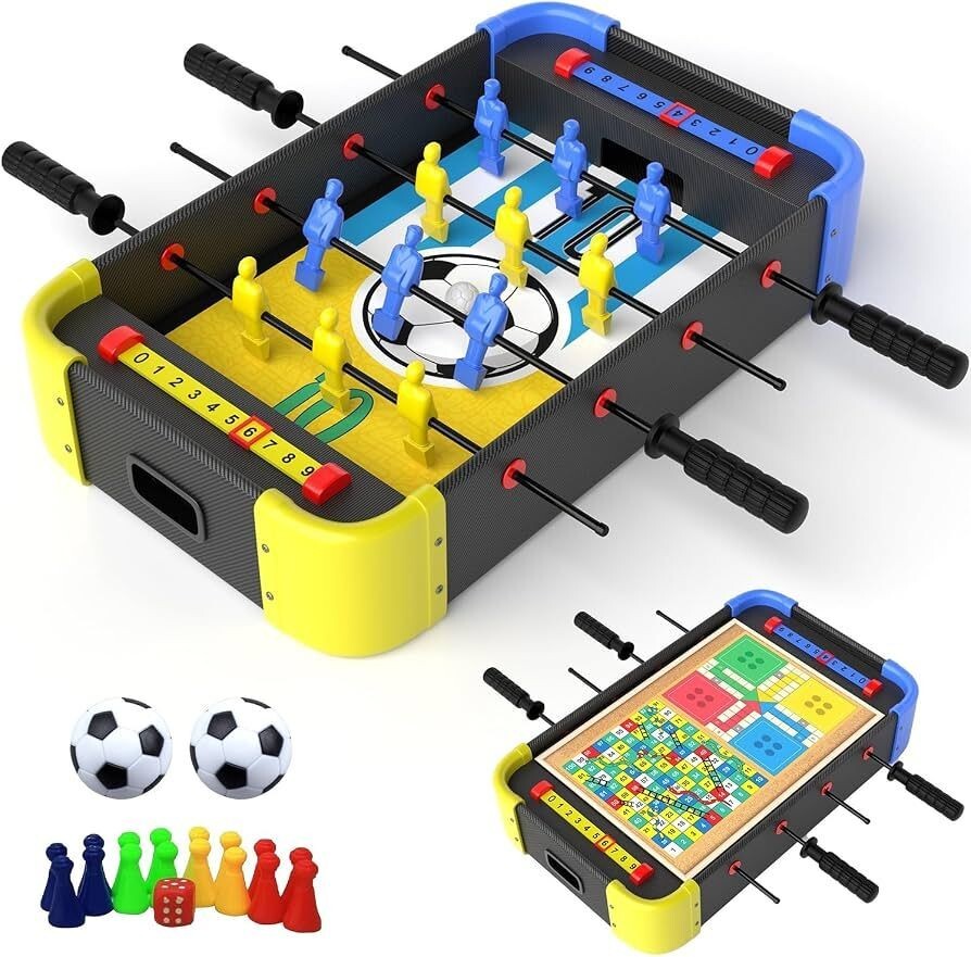 Lifelong Foosball Table Game with Ludo & Snakes & Ladders, 4 Players, 53 cm × 32 cm × 10.5 cm, Compact Wooden Design for Kids & Adults