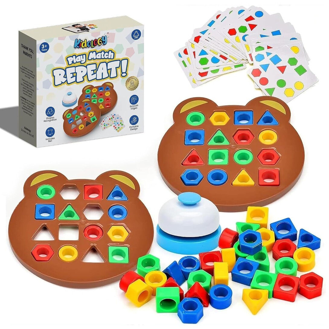 Kidology Geometric Shape and Color Matching Puzzle Board Game with Bell for Kids 3+ Years | Sensory Educational, Fun and Learning Toy for Children | Ideal for Gifting