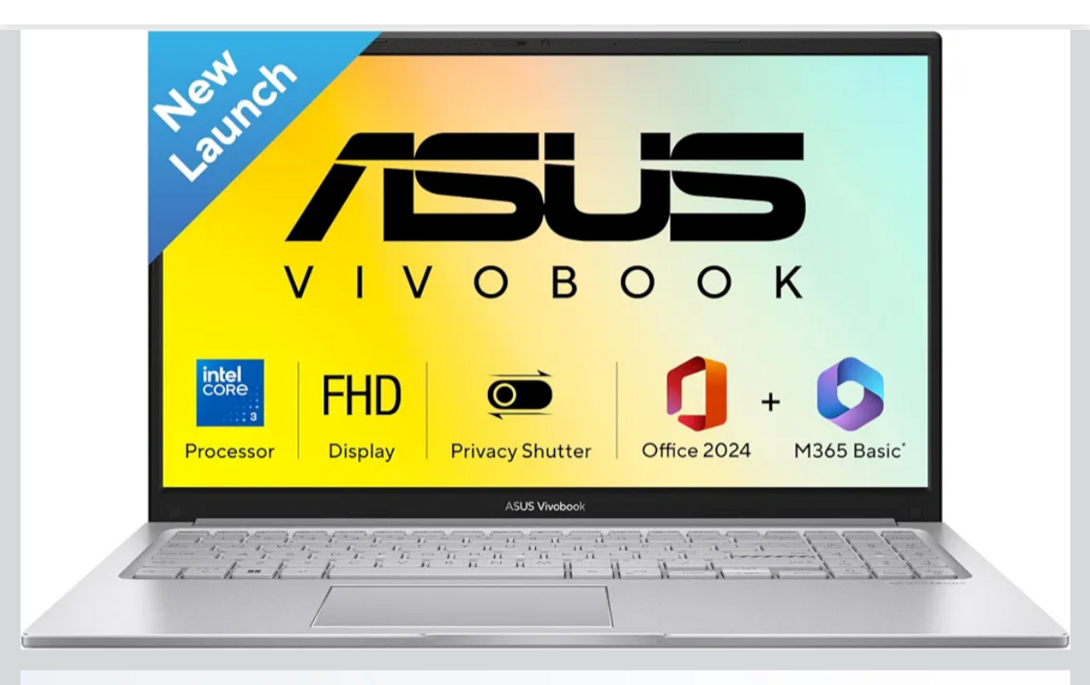 ASUS Vivobook 15 (2026),Intel Core 3 100U,(i3-14th Gen),Intel iGPU,8GB RAM,512GB SSD,FHD,15.6"(39.6 cm),Windows 11,M365 Basic(1Y),Office 2024,Cool Silver,1.7 Kg,X1504VAP-IN005WS,Thin & Light Laptop