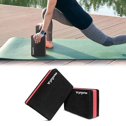 Yogarise Yoga Blocks for Yoga Practice, Exercise Blocks, Anti-slip Grip, High-Density EVA Foam, Round Edges For Comfortable Grip, Extra Large Size (Black and Red, Pack of 2)