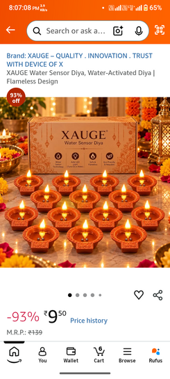Amazon now :- XAUGE Water Sensor Diya, Water-Activated Diya | Flameless Design pack of 12