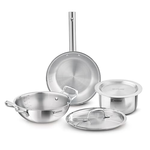 Bergner Tripro Triply Cookware Set 5 Pcs - 22cm (2.3L) Kadai with Lid ...