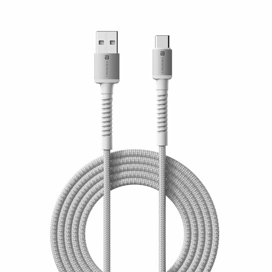 Portronics Konenct X USB to Type C Cable with 3A Output, Fast Charging & Data Transfer, Nylon Braided, Aluminium Alloy Shell, 1M Length compatible with Type C Smartphones(White) 