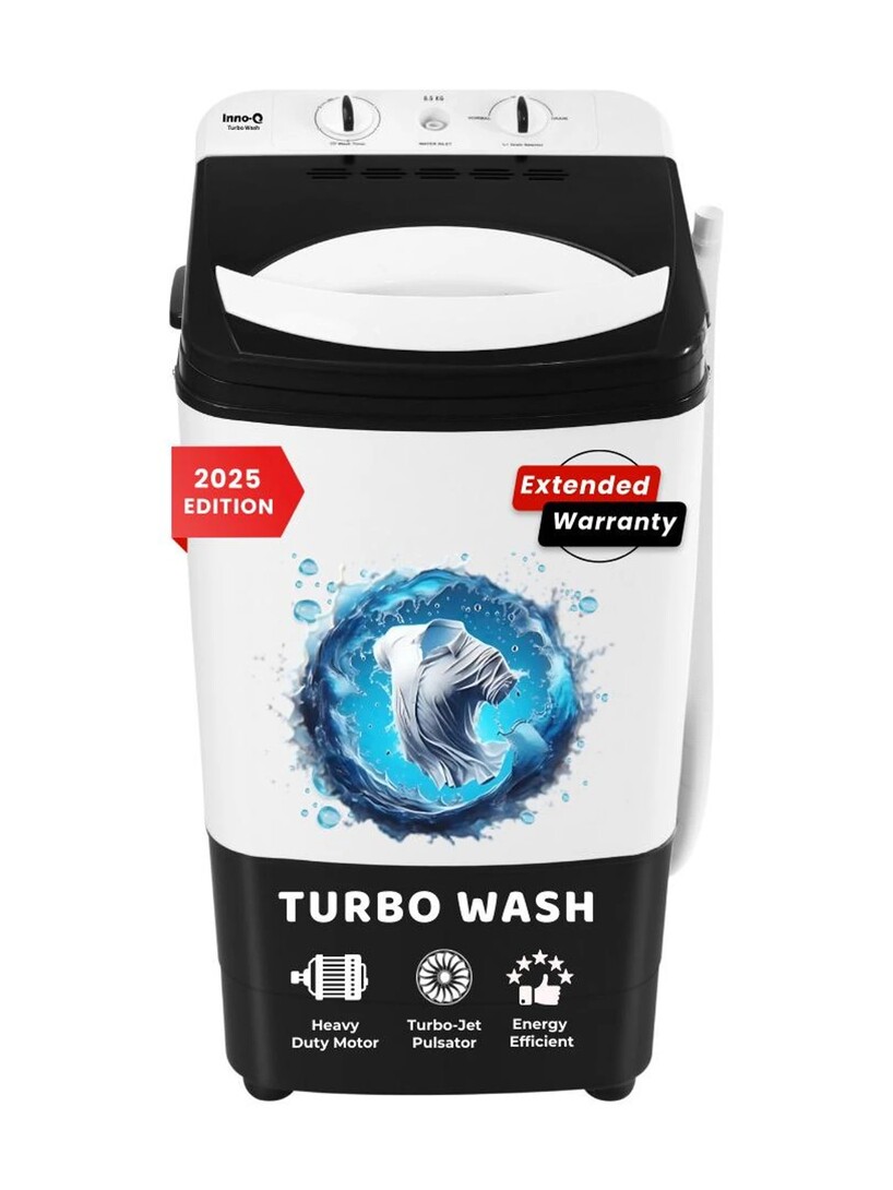 InnoQ 8.5 kg | Turbo Wash | Magic Filter | Lint Filter |Bubble Booster | 2025 Edition Washer only Black 
