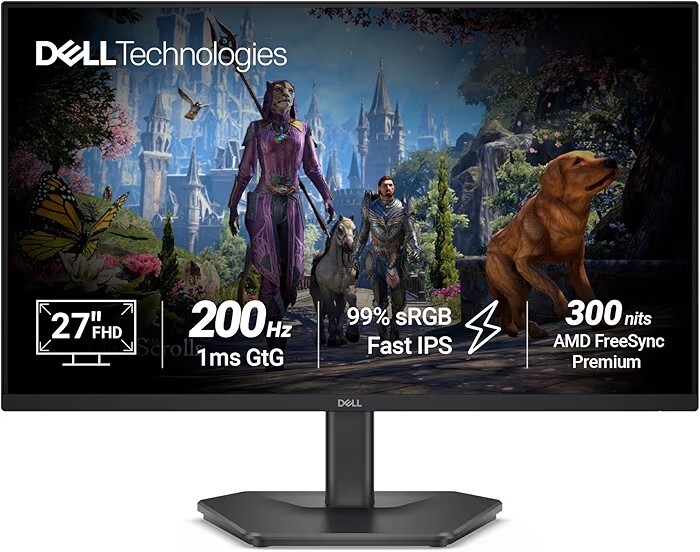 Dell SE2725HG 27" FHD IPS Gaming Monitor, 200Hz Refresh, 3side narrow bezels, 1ms GtG, AMD FreeSync Premium