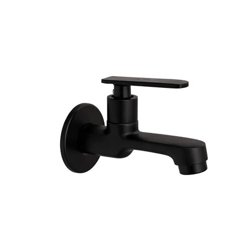 NEW WARE® 4.5 Inch Brass Bib Cock Tap Matte Black, Wall Mounted Bathroom & Kitchen Faucet with Flange, Heavy Duty Water Tap for Wash Basin, Sink, Garden, Washing Area & Utility Use for Daily Home Use