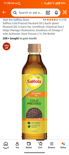 Saffola+ Jivo mustard oil @153 rs litre 