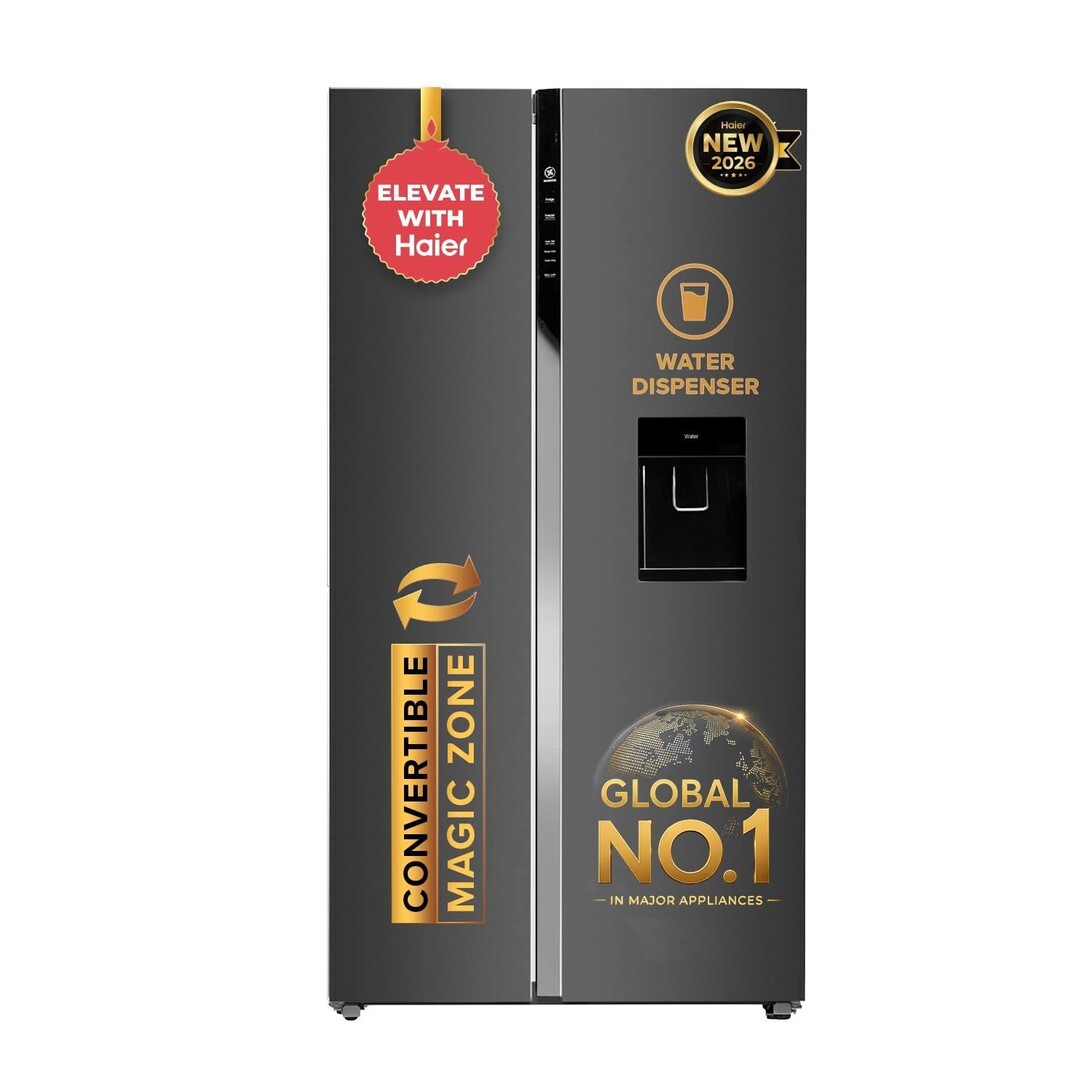 Haier Smart Choice 596L 3 Star Frost Free Expert Inverter Smart Sense AI enabled 2-Door Side by Side, In-built Water Dispenser Refrigerator