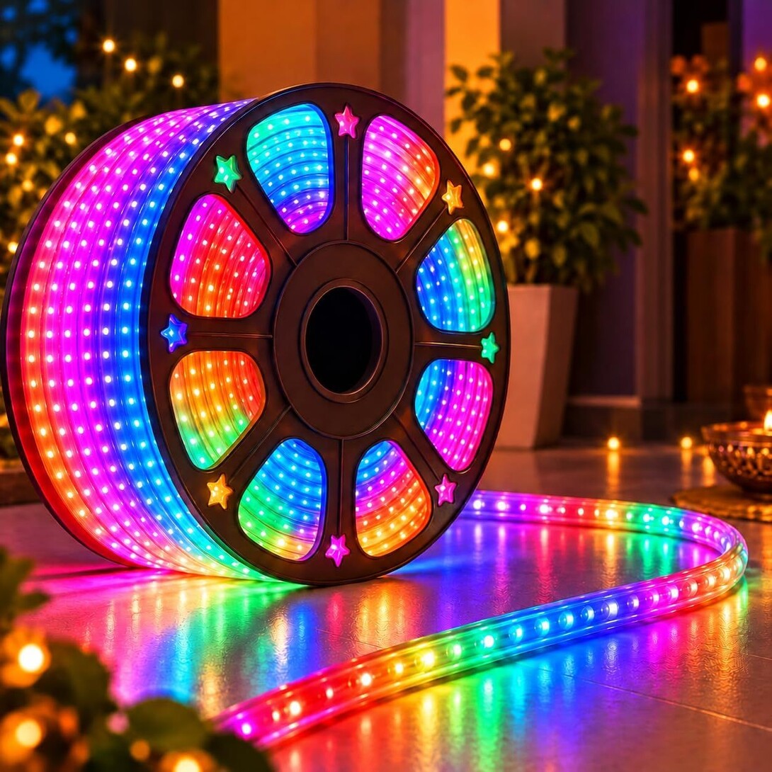 Desidiya 5 Metre Multicolour LED Rope Light for Diwali Decoration, Flexible Bendable Pipe Light for Home, Balcony, Gate, Terrace & Ceiling Cove, Plug-in Decorative Lights for Christmas & Wedding