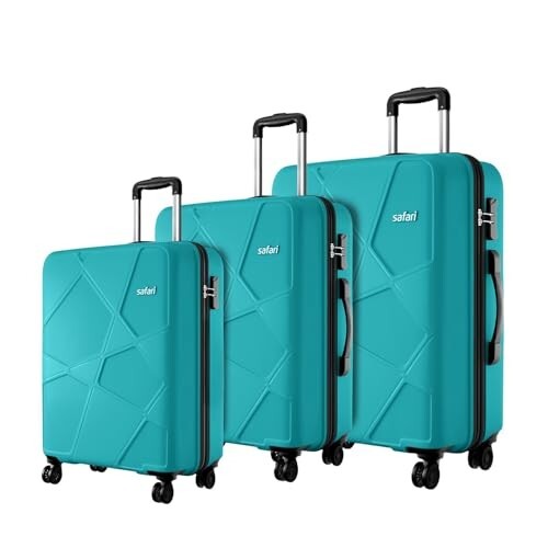 Safari Pentagon Pro 8 Wheels Set of 3 (Cabin + Medium + Large) Trolley Bags, Hard Case Polypropylene, 360º Wheeling Luggage, Suitcase for Travel, Cyan, Spinner Wheels