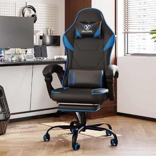 ValorX USA Striker 2026 Edition | Ergonomic Gaming & Office Computer Chair | Premium PU Leather | Dual Massager Back Support | Adjustable Neck & Lumbar Pillow | Ergo Sync Armrests | Footrest (Blue)