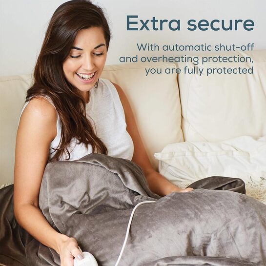 [Prime reward] Beurer HD75 Grey Electric Blanket with Overheat Protection and 3-Year Warranty