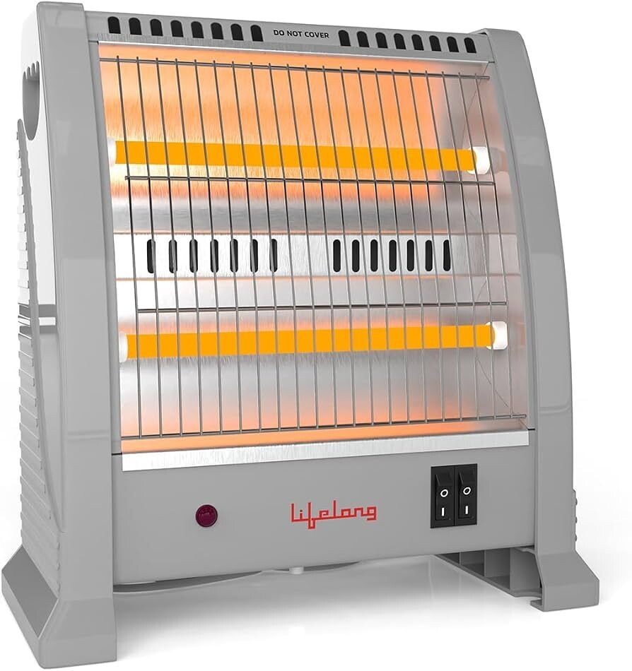 Lifelong Dyno 800 Watts Quartz Room Heater for Home with 2 Power settings, ISI Certified, 2 Rod Heater for Room |Cord Length 1.5 Meter| 1 Year Manufacturer's Warranty (LLQH925, Grey)