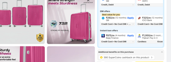 ARISTOCRAT Hard Body Set of 3 Luggage 4 Wheels @2592 + 390 Supercoins back(Rs 2,202)