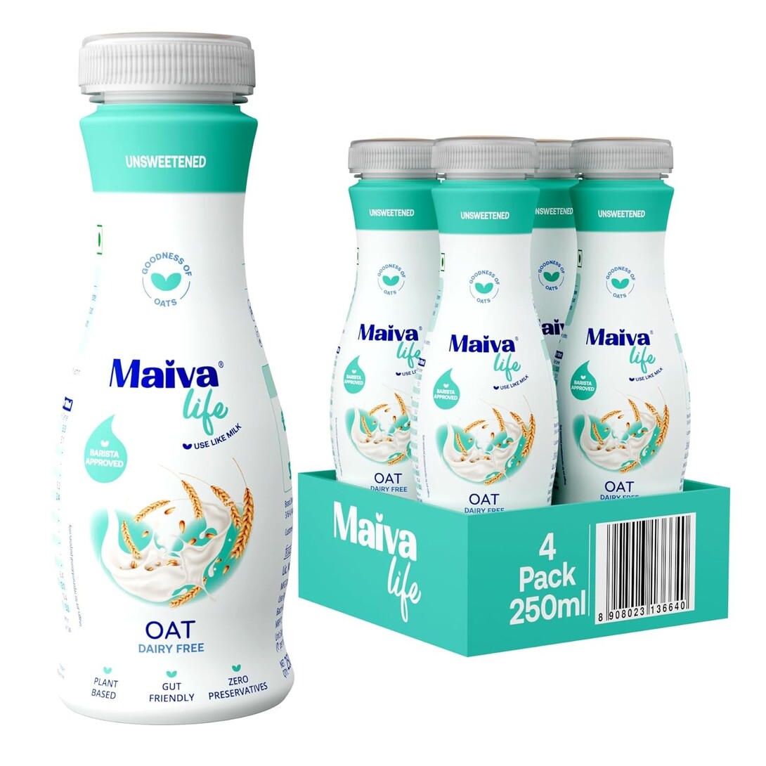 Amazon Now-  Maiva Life Almond Milk - Unsweetened - 250ml (Pack of 4) 
