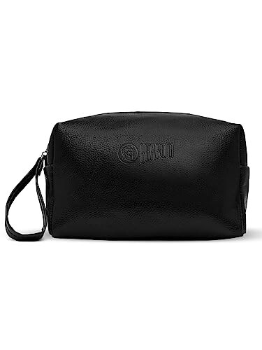 Beardo Travel Friendly Pouch for Accessories|Stylish Toiletry Organizer Kit for Men & Women|Vegan Leather Waterproof Kit Essentials Cosmetic Bag,Unisex-Adults, 22x 15 x15 Centimeters, Black
