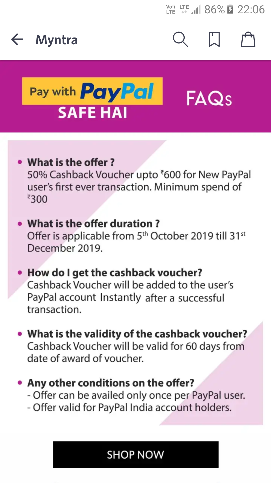 myntra first user offer