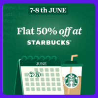 Starbucks Flat 50% Offer (7-8th June) Coffee, Foods & More